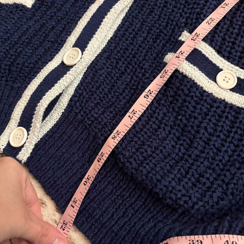 J CREW Textured Sailor Cardigan Sweater Blue White Size Medium Preppy‎ Nautical - Picture 12 of 12